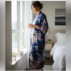 Babeyond kimono blue floral satin maxi